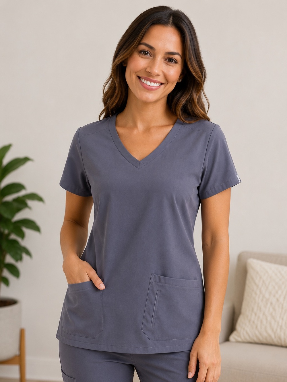 Grey's Anatomy Active Women’s Scrub Top Medium Stretch V-Neck Gray EUC